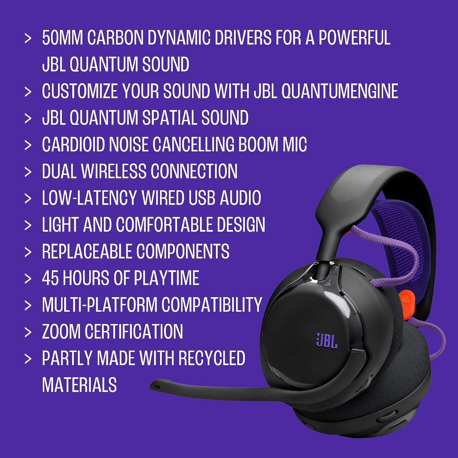 image:imageJBL Quantum 650X Wireless multiplatform Gaming Headset Customizable Through JBL QuantumENGINE 50mm Carbon Dynamic Drivers Spatial Sound Dual Wireless Connection Replaceable Components Black